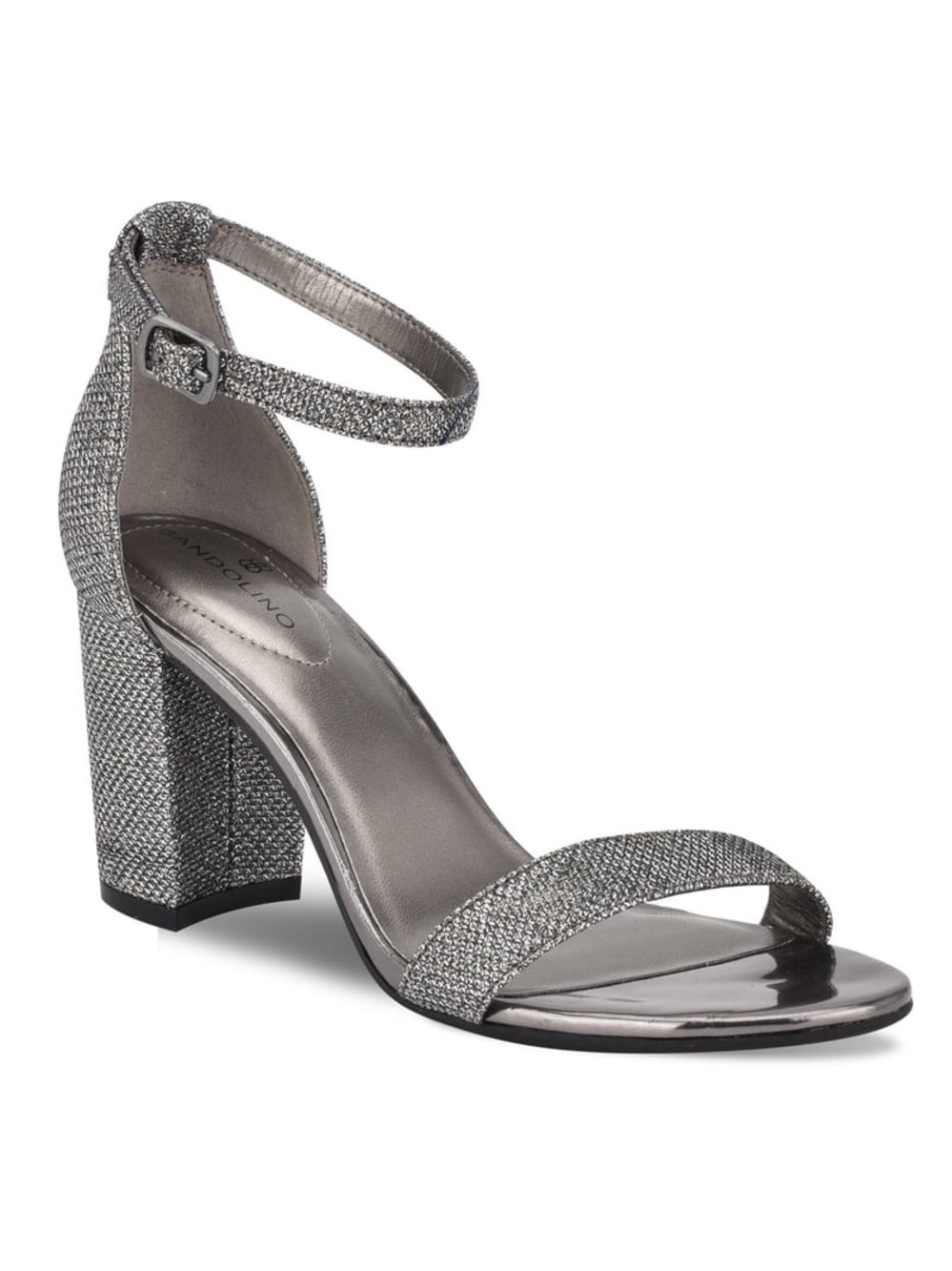 NWOT Bandolino 6-M Ankle-Strap Metallic Block Heel Sandal - Silver